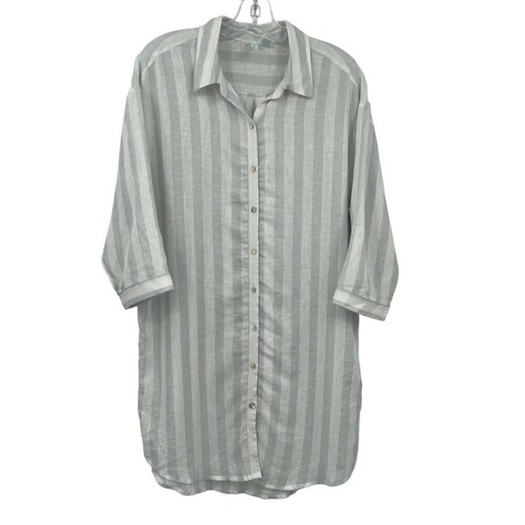 Cynthia Rowley Linen Blend Oversized Tunic Top‎ Womens M Lagenlook Stripe Beach - Picture 1 of 10
